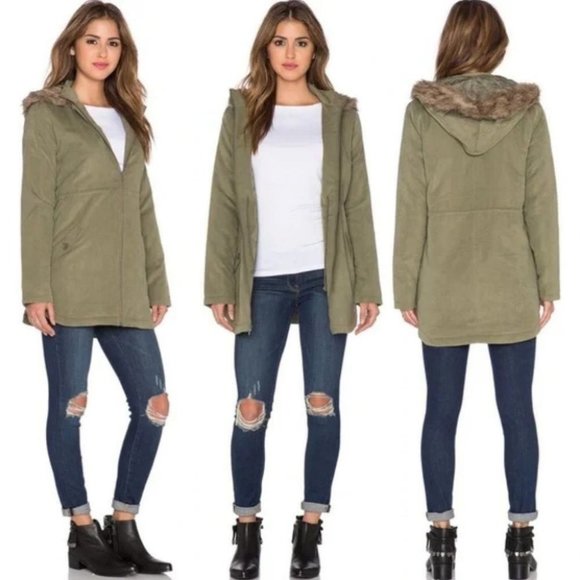 Revolve BB Dakota Army Green Faux Fur Ashland Coat Jack Size S Hood‎ Jacket NEW - Picture 2 of 13